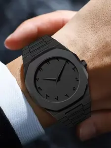 Creative Dial Black Metallic Plastic Strap Business Casual Quartz Watch Men Casual Trendy Wristwatch