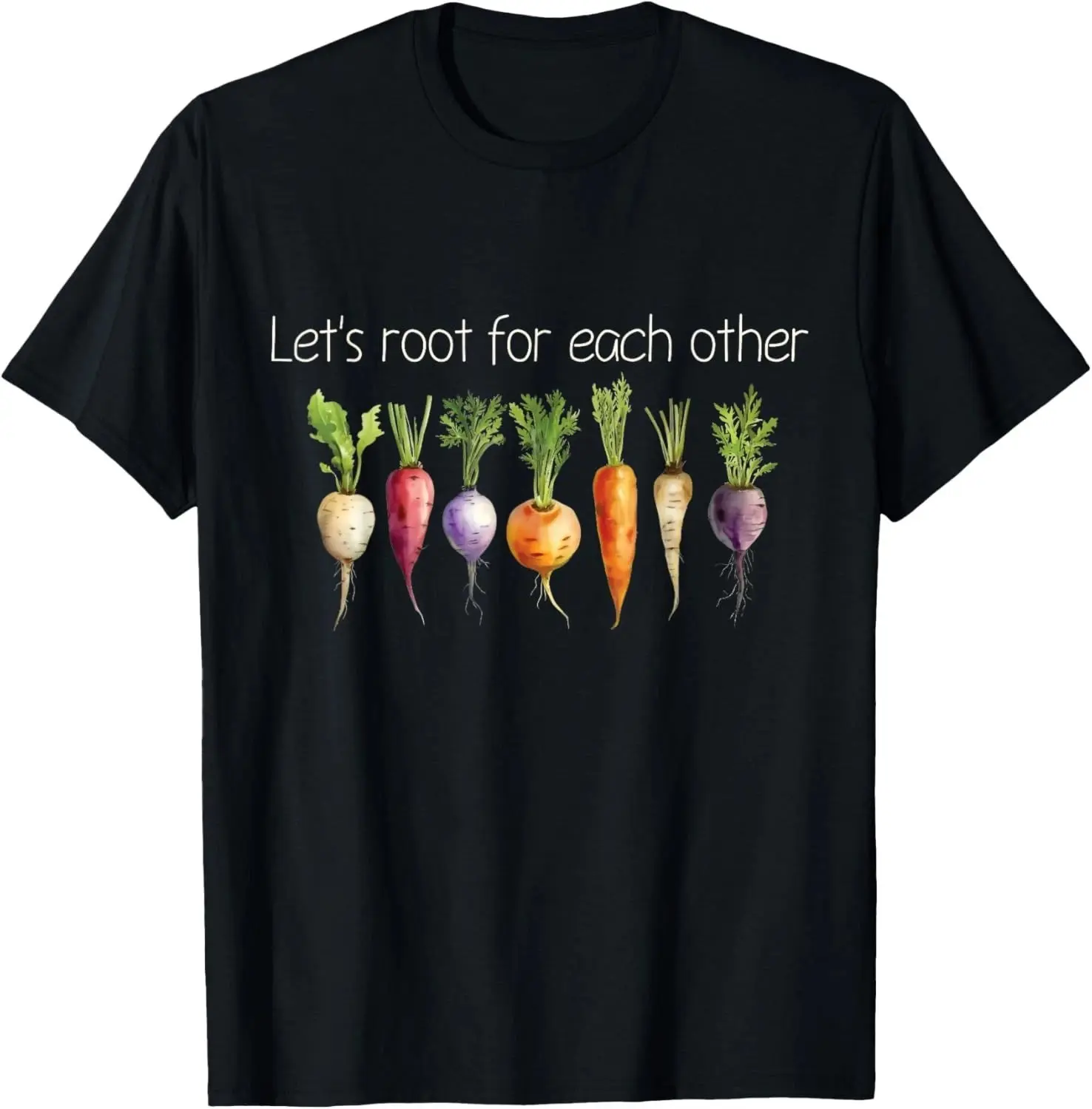 Women's Short Sleeve Sport T-Shirt - "Let's Root for Each Other" Inspirational Gardening Quote Top, Cute Vegetable  Comfort Colors Unisex Botanical cotton graphic tee