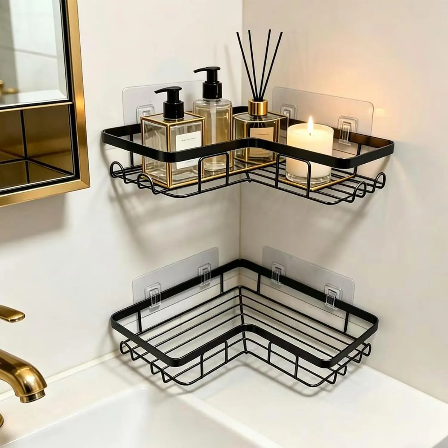 No-Drill Corner Storage Rack Cast Iron Corner Shower Shelf, Wall-Mounted Corner Shelf Organizer, Bathroom Wall Triangle Shelf, Punch Free Shower Corner Caddy, Fan shaped storage rack non perforated bathroom storage for RV Bathroom
