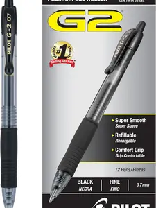 Pilot, G2 Premium Gel Roller Pens, Fine Point 0.7 mm, Black, Pack of 12 (Dozen Box)