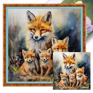 Fox Printed Cross Stitch Kit 45x45cm DIY 11CT Thread Art Needlework Home Art