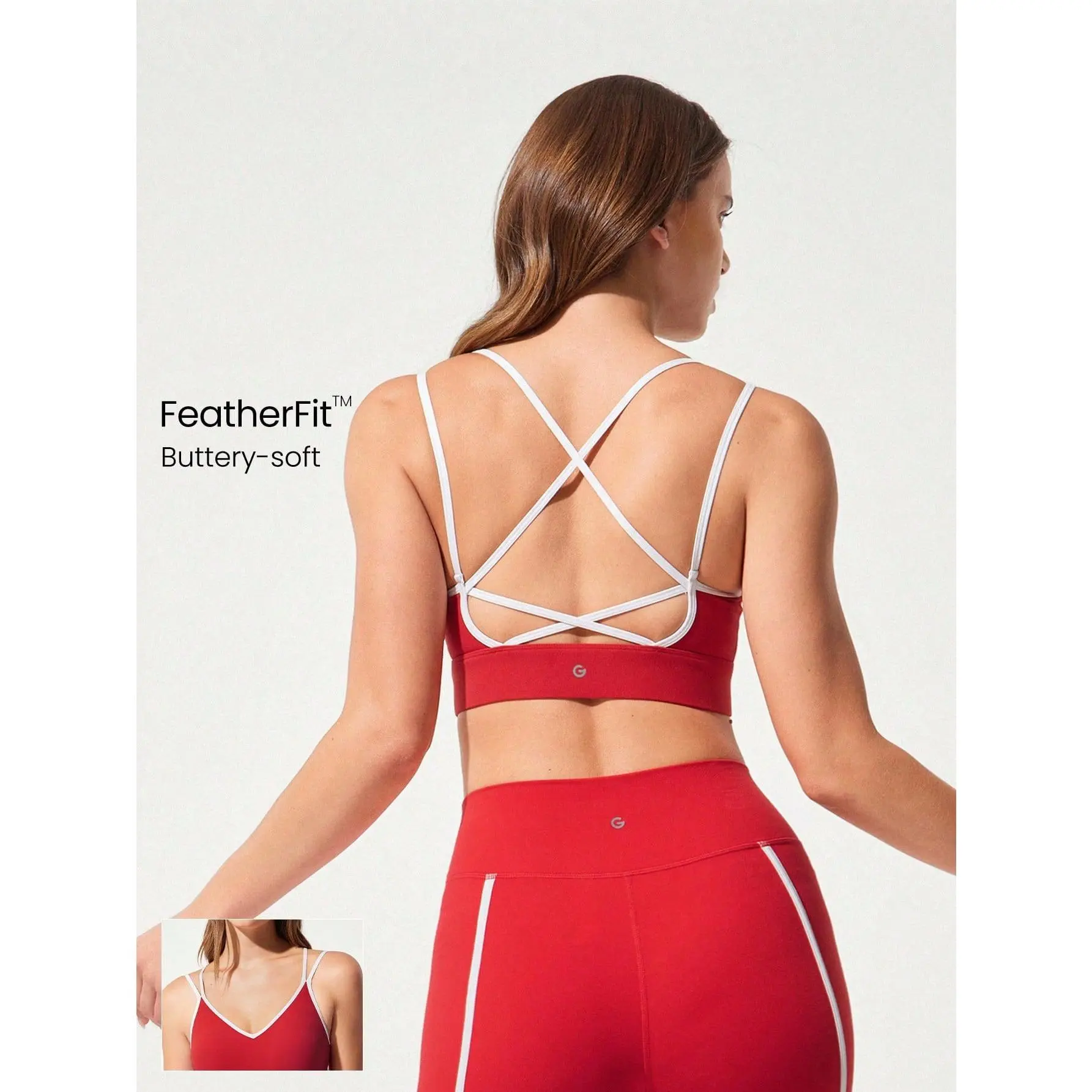 GLOWMODE FeatherFit™ Move Easy Sweat-Wicking Stretchy Cropped U-Shaped Crisscross Back Straps Removable Cups Contrast Color Sports Bra Low-Impact Yoga Pilates Barre Studio Daily Casual Wear