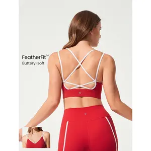 GLOWMODE FeatherFit™ Move Easy Sweat-Wicking Stretchy Cropped U-Shaped Crisscross Back Straps Removable Cups Contrast Color Sports Bra Low-Impact Yoga Pilates Barre Studio Daily Casual Wear
