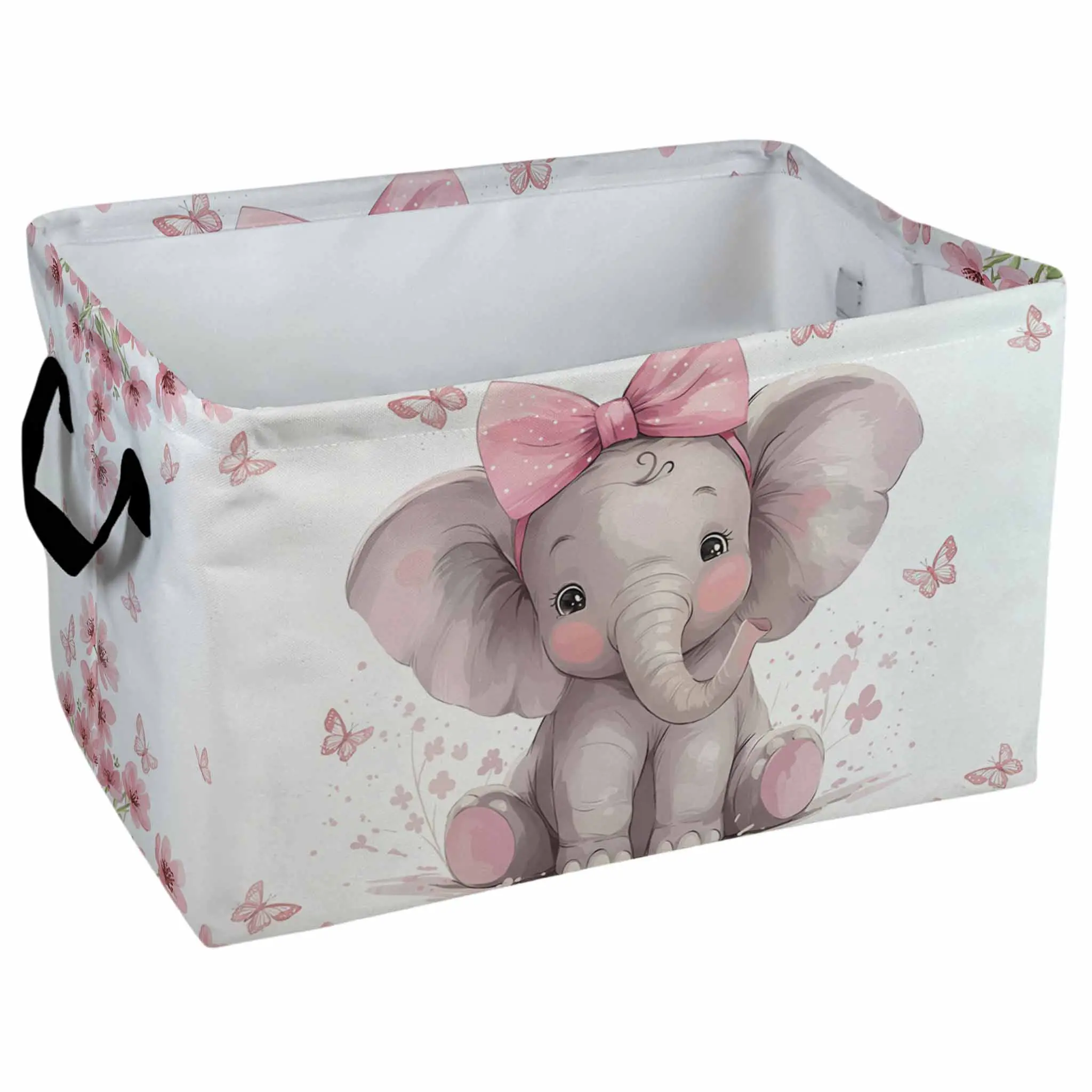 Cute Elephant With Pink Bow Butterfly Storage Baskets Home Decor Storage Clothes Organization Holiday Gifts， Laundry Hamper， Car Storage Basket Camping Picnic， Shelf Baskets， Organizer For Books
