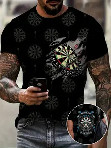 Men's Dart Target Print T-Shirt, Casual Short Sleeve Round Neck Summer Top, Dart Theme Design, Suitable for Daily Wear, Casual Fashion Clothing