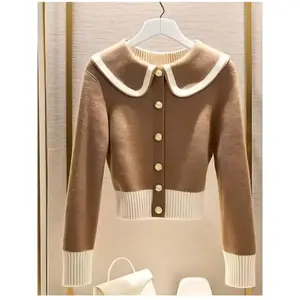 [Chic Winter Cardigan] Rich Brown Women's Chic Winter Cardigan | Casual Button-Up Sweater with Notched Lapel Collar, Long Sleeves, and Ribbed Cuffs