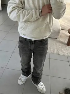 Straight Leg Denim Jeans Cotton Slant Pockets Washed Jean, Casual Versatile Wide Leg Jeans, Couple Matching Straight Fit Loose Fit