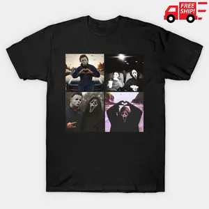 Funny Halloween Tshirt Retro Horror Killers Ghost Face Michael Myers Gift Pattern Printed T-shirt for Everyone Vintage Cotton Black Graphic T-Shirt Streetwear Casual Colorful Menswear