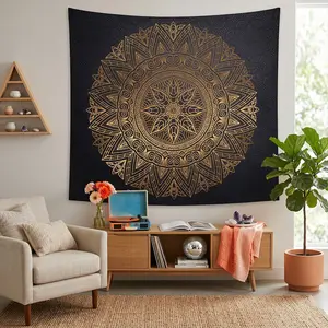 1pc Boho Mandala Floral Pattern Tapestry Wall Hanging, Assorted Floral Geometric Printed Polyester Fabric Wall Art Decor for Bedroom, Living Room, Dorm, Meditation Corner, Cozy Room Refresh