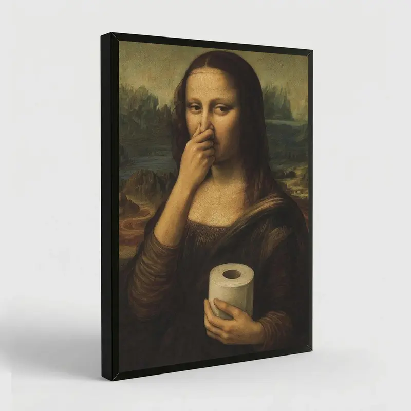 Funny Mona Lisa Bathroom Poster Wall Art Vintage Decor Parody Art Print Humorous Poster Eco-Friendly Material Fade-Resistant Waterproof UV-Protected Vibrant Colors - Decoration