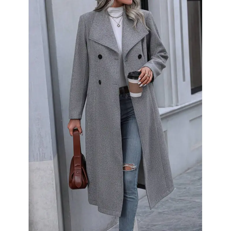 Herringbone Double Breasted Overcoat Fall Winter Cloth For Women