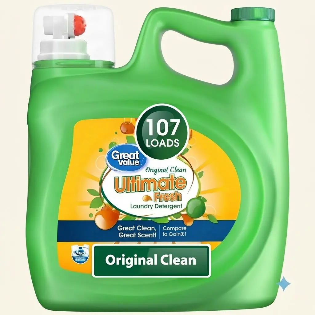 Great Value Ultimate Fresh Liquid Laundry Detergent Original Clean 154 fl oz 107 Loads High Efficiency HE Laundry Soap