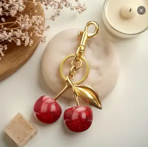 Cute Cherry Keychain for Women | Leather Key Ring Bag Charm | Adorable Purse/Car Key Accessory | Sweet Add-On for Your Essentials