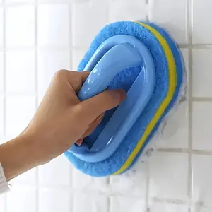 Handheld Tile Cleaning Brush, Microfiber Sponge Scrubber for Bathroom Tile Kitchen Sink, Ergonomic Handle Non-Slip for Dishwashing – For Home Daily Cleaning Gift