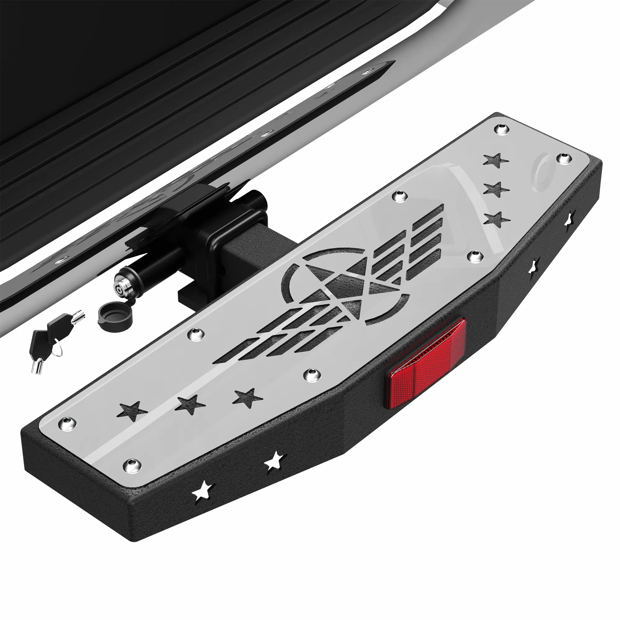 POFENZE Hitch Step Trailer Hitch Step Fit for 2 Inch Receiver with Pin Lock, Textured Powder Coated, Stainless Steel Panel, 350lbs Maximum Load