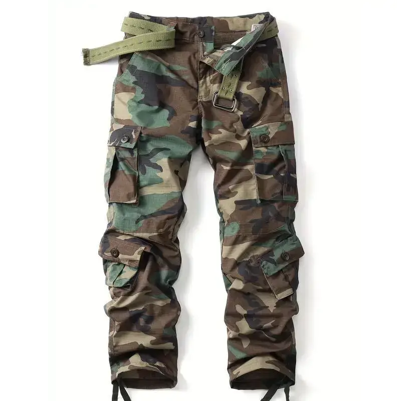 Men's Camouflage Cargo Pants |    Military-Style |   Cotton Blend |   Multi-Pocket Design with Built-In Zipper |   Non-Stretch Fabric |   Machine Washable |   All-Season Outdoor & Casual Wear Menswear Loose