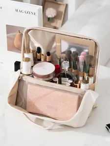 Large-capacity Magnetic Vertical Makeup Bag, Cosmetics Bag, Makeup Pouch, Multi-layer Compartment Stationery Organizer, PU Waterproof Makeup Bag, Cosmetic Travel Bags, Multi-purpose Storage Bag