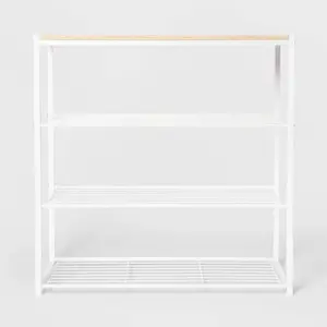 Brightroom Modern Metal Wood 3 Shelves Shoe Rack Storage White Natural