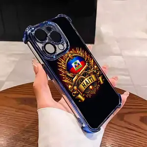 Luxury Haitian Flag Gold Badge Pattern Royal style Suitable for Aesthetic Electroplated TPU Casing For iphone 17 16 15 14 13 12 11 X XS PRO PLUS MAX AIR Samsung S25 S24 S23 Four Corners Anti-Fall Transparent Casual Soft Silicone Phone Cases L1796