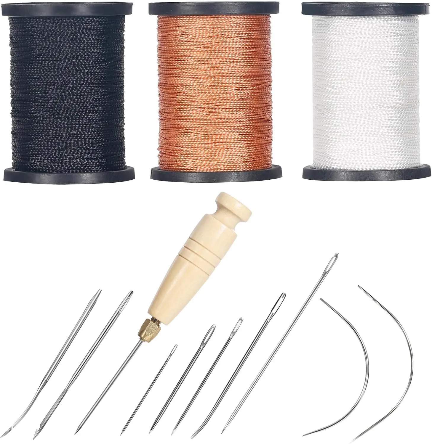 14Pcs Stitch Hand Sewing Awl Kit Canvas Leather Sewing Awl Needle and 3 Nylon Waxed Thread Cord, Leather Sewing Tools for Canvas, Shoe and Leather Repair - Home Improvement.