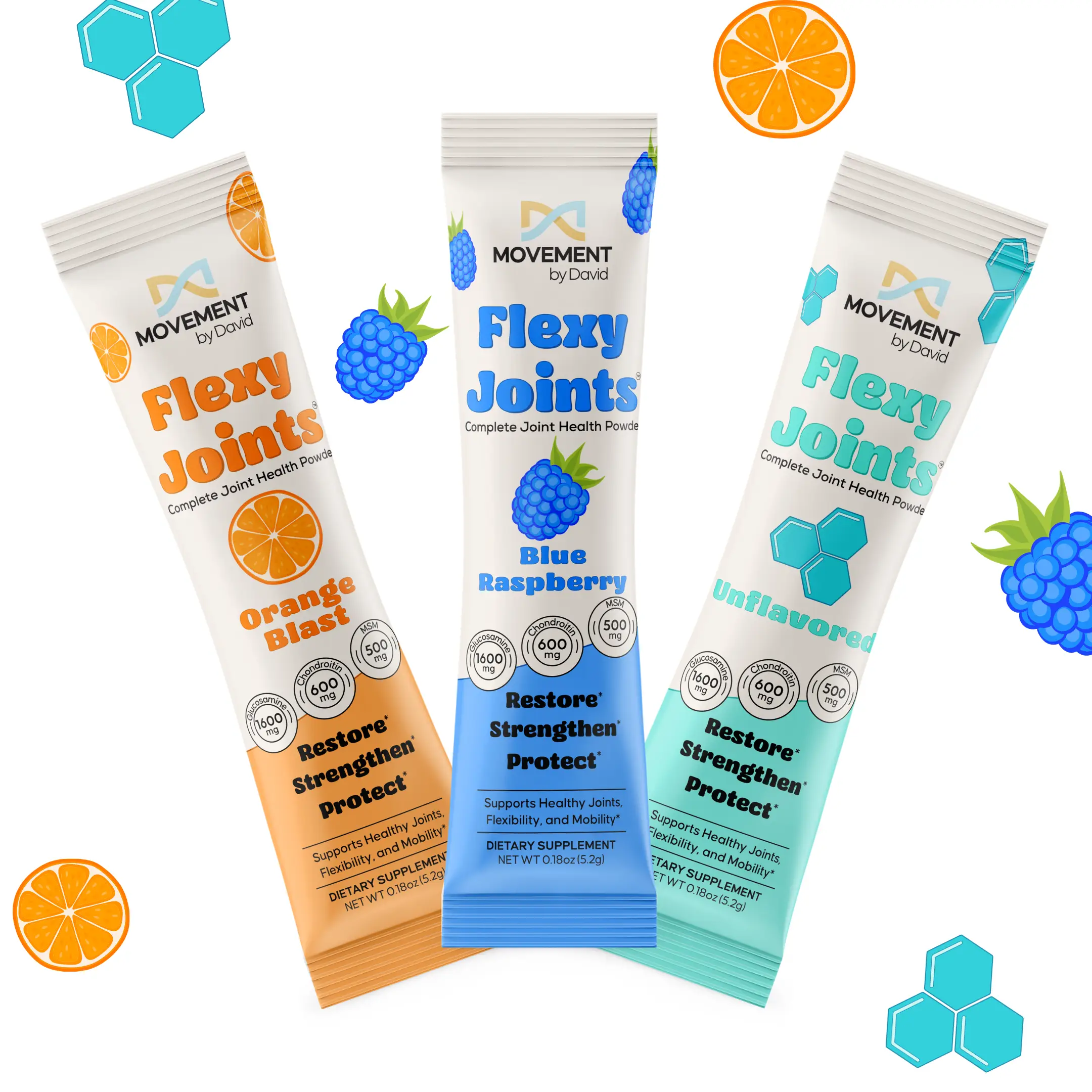 Flexy Joints 3 Sample Pack - Complete Joint Health Formula | For Mobility, Comfort & Recovery | Delicious Powder Blend | Fitness Supplement Edible Die