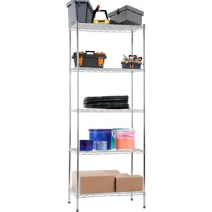 Storage Shelves Metal Rack Standing Shelf Household Wire Shelving Office Shelves Solid 5-Tier Wire Rack Shelving Utility Shelf with Feet Levelers