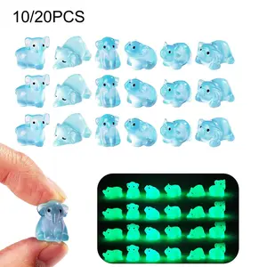 10pcs/20pcs Glow-In-The-Dark Mini Elephant Statues, Cute Animal Design Resin Style Plastic Decorations, Battery-Free Luminescent Figurines, DIY Micro Landscape Accessories