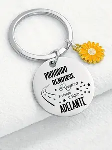 1/20pcs Stainless Steel Keychain with Spanish Inspirational Quote, Engraved Friendship Keyring with Daisy Charm – Perfect Gift for Colleagues and Good Friends, Casual Styl