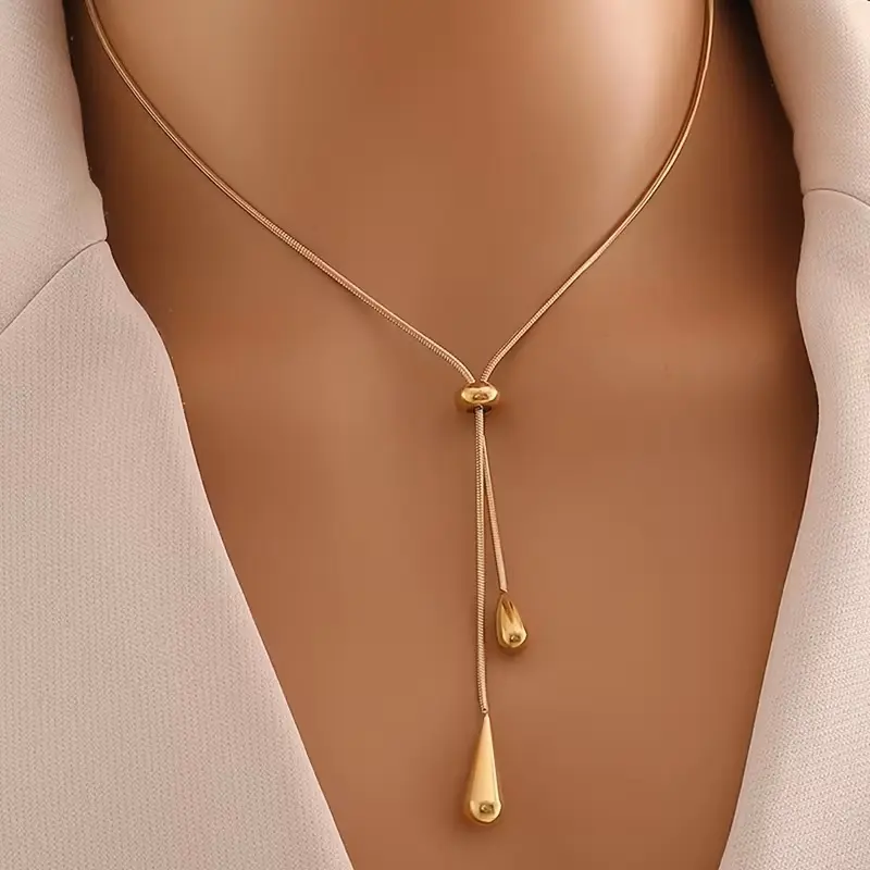 Women's Elegant Gold Tone Teardrop Pendant Necklace - Minimalist Design, Delicate Chain - Gold Necklace Women, Chain Jewelry for Everyday Wear, Chain Jewelry Necklaces