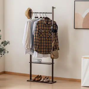 SOBIBO Clothes Rack Solid Wood Coat Rack with Shelves and Hooks – Garment Clothing Rack Coat Rack with Storage for Hallway, Bedroom, Living Room, 15.75 inch, Walnut