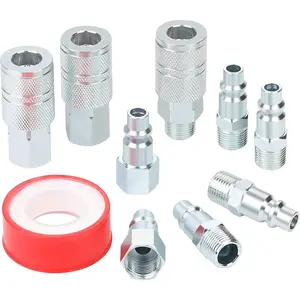 3/8'' High Flow Air Hose Fittings Set, 3 count 3/8  I/M Industrial Air Coupler and 6 count 3/8  Air Plug with 3/8 Inch NPT Threads Size, 10 count Air Compressor Accessories Quick Connect Set