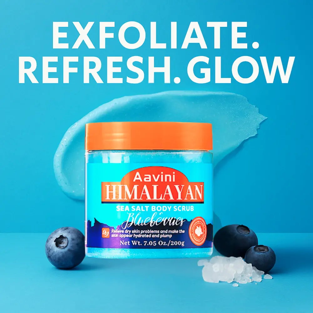 Aavini Himalayan Salt Body Scrub 200g – Exfoliating & Hydrating Body Polish with Blueberry, Hyaluronic Acid & Vitamin E