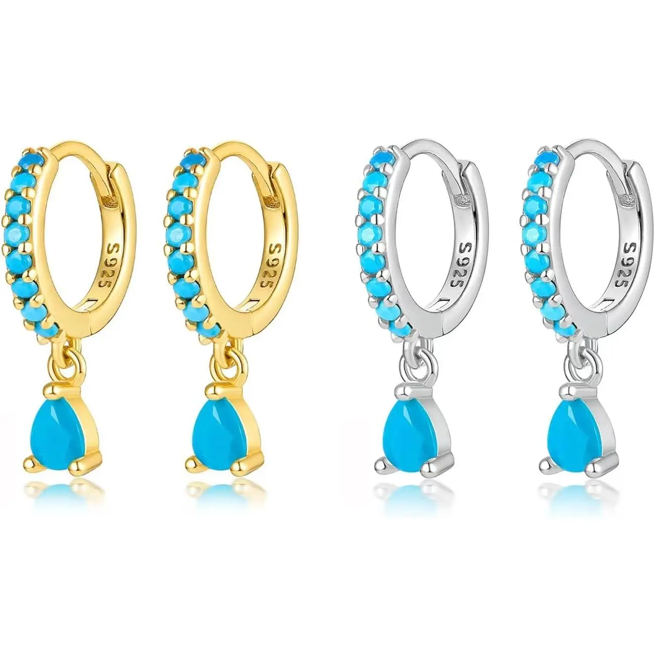Turquoise Western Small Hoop For Women Set,925 Sterling Silver Hoop Earrings,Birthstone Hoops Dainty,Blue Gemstone Dangle Hoops,Fashion Jewelry Gifts.