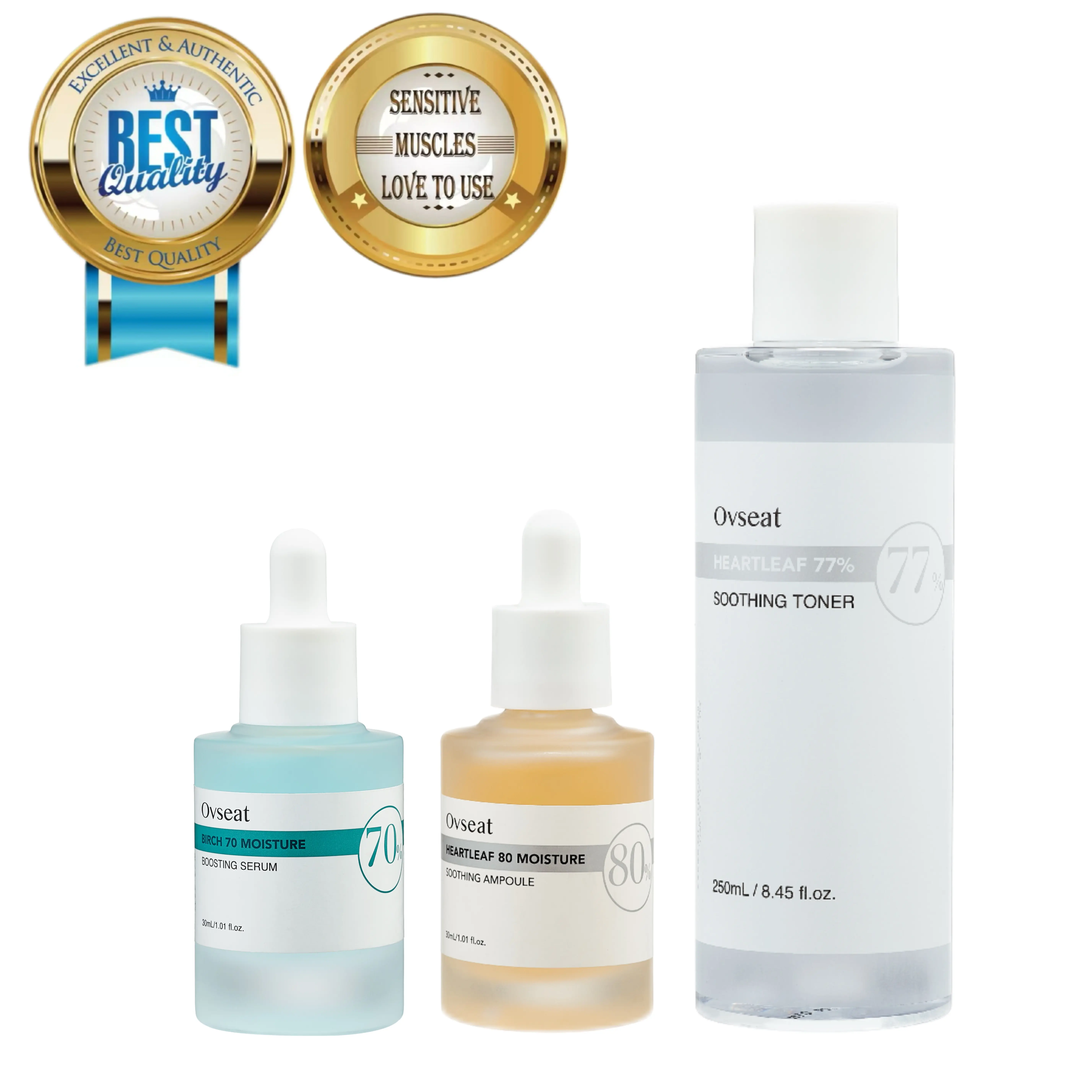 【Ovseat】Set of 3 Birch 70% ampoule Essence + Houttuynia 80% ampoule Essence + Houttuynia 77% Toner