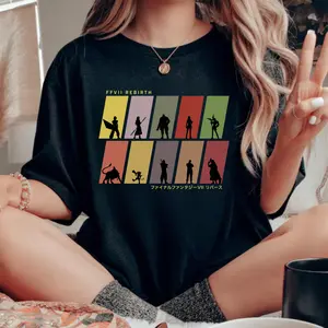 Final Fantasy VII Rebirth TShirt, FFVII Character Silhouette Sweatshirt, Gaming Graphic Hoodie, Retro Minimalist Gamer Gift, Unisex Casual Streetwear Top