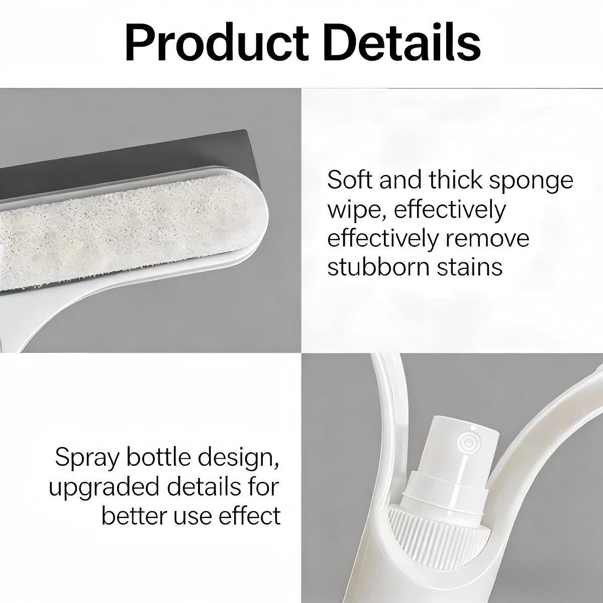 Multifunctional 3 in 1 Spray Cleaning Squeegee, Window Mirror and Car Windshield Cleaner with Built-in Spray Bottle and Microfiber Scrubber, White & Yellow