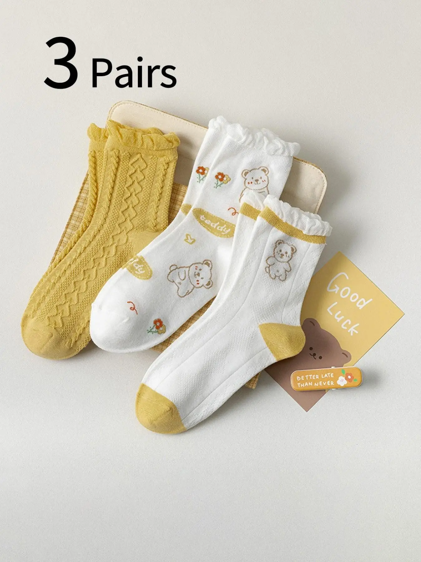 3 Pairs Anime-Themed Mid-Calf Socks, - Colorway, Breathable Summer Design, Soft & Comfortable, Ideal for Daily Wear