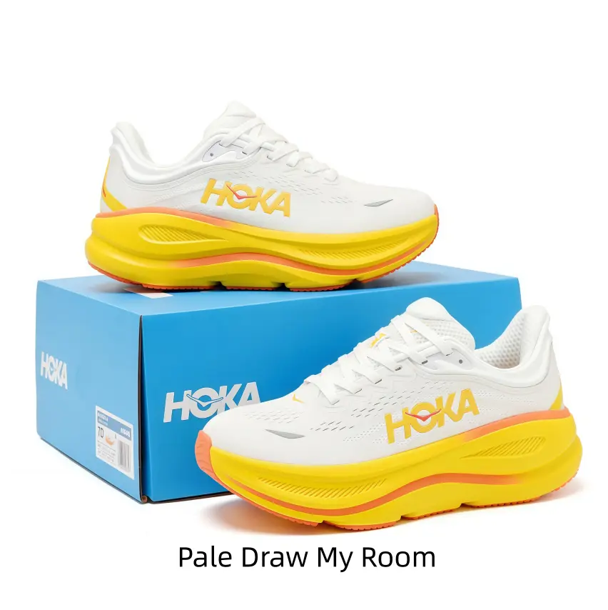 White Yellow Orange Color Block Road Running Shoes Ultra Thick Curved Cushion Midsole Breathable Mesh Shock Absorbing Long Distance Training Sneakers Unisex