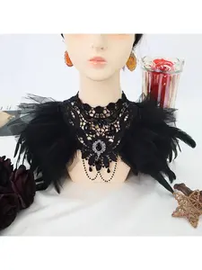 Gothic European-American style lace embroidered feather shawl masquerade Halloween cosplay costume accessory