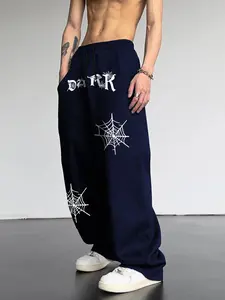 Men's Casual Wide-Leg Sports Pants with Adjustable Waist, Comfortable Fit for Daily Wear, Ideal for Active Lifestyle, Letter Patched Sweatpants