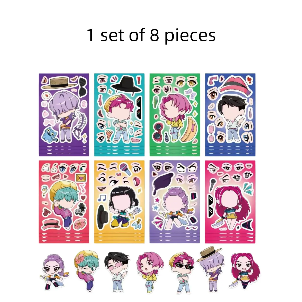 Set of 8 Unique Pieces DIY Decorative Stickers, Anime Character Rumi Mira Zoey, Cute Patterns, Perfect for Birthdays & Surprises, Adhesive Stickers