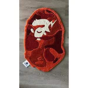 Red Monkey Head Rug Hand-Tufted 100% Pure Wool 32"x10" Custom Sizes Available Comfortable & Long-Lasting