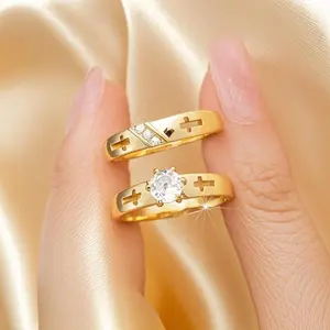 [Cross Symbol Rings] 2-Piece Elegant Geometric Couple Rings, Ideal for Weddings, Engagements