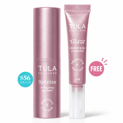 TULA TTS Exclusive Pink 'Spresso Eye Balm with Caffeine and Prebiotics & 'Glaze Lip Treatment with Peptides
