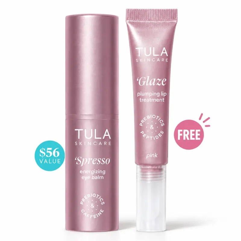 TULA TTS Exclusive Pink 'Spresso Eye Balm with Caffeine and Prebiotics & 'Glaze Lip Treatment with Peptides