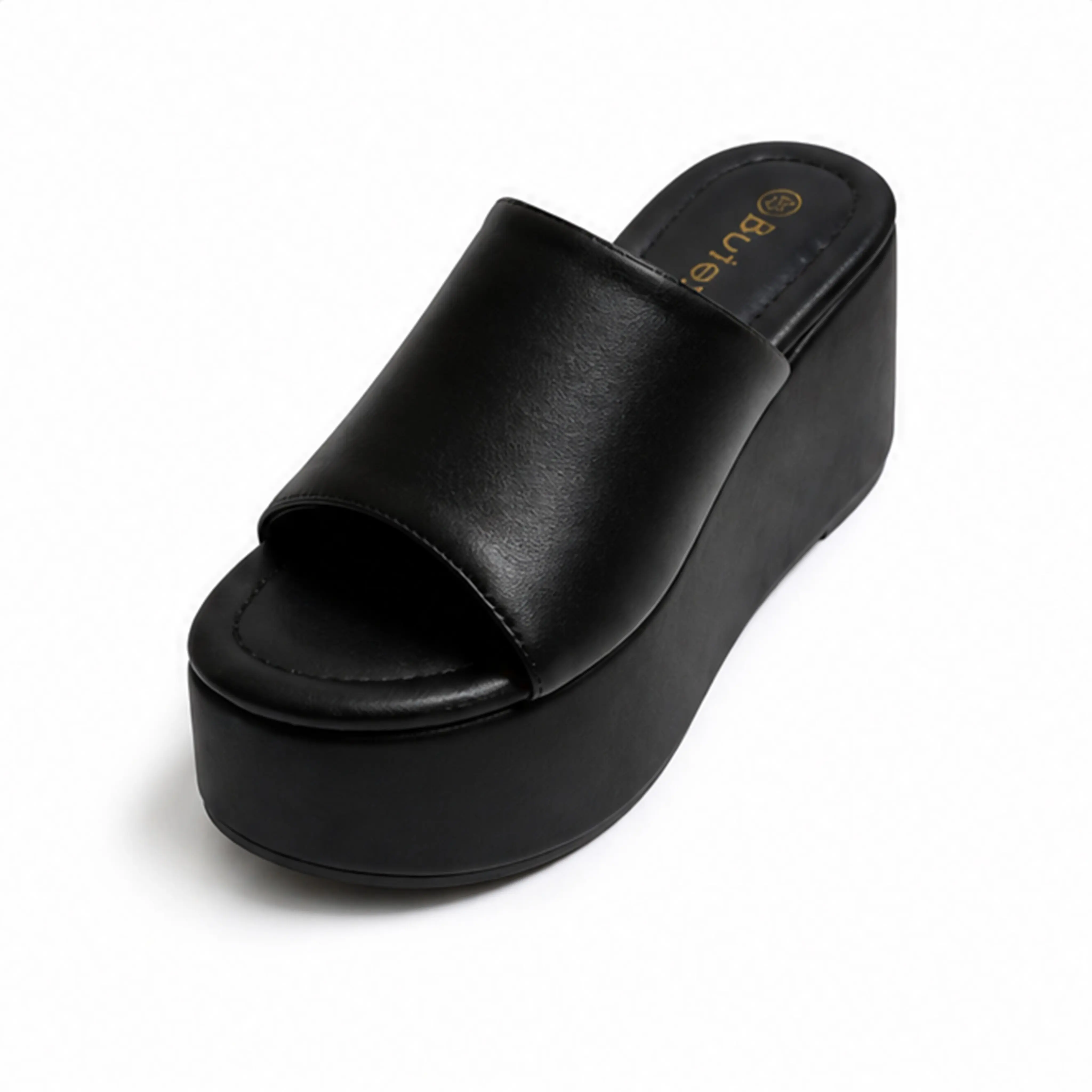 Butevar Women's Chunky Platform Wedge Sandals, 90s Open Toe Slip-On Flatform Walking Shoes, Summer Beach Heels, Black Casual Comfortable Slides