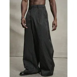 Men's Casual Commute Striped Wide Leg Pants, Men Pinstripe Pants Men Wide Leg Pants Men Pleated Pants Men Baggy Pants Pinstripe Wide Leg Pants,Boy Friend Gifts,Streetwear Men