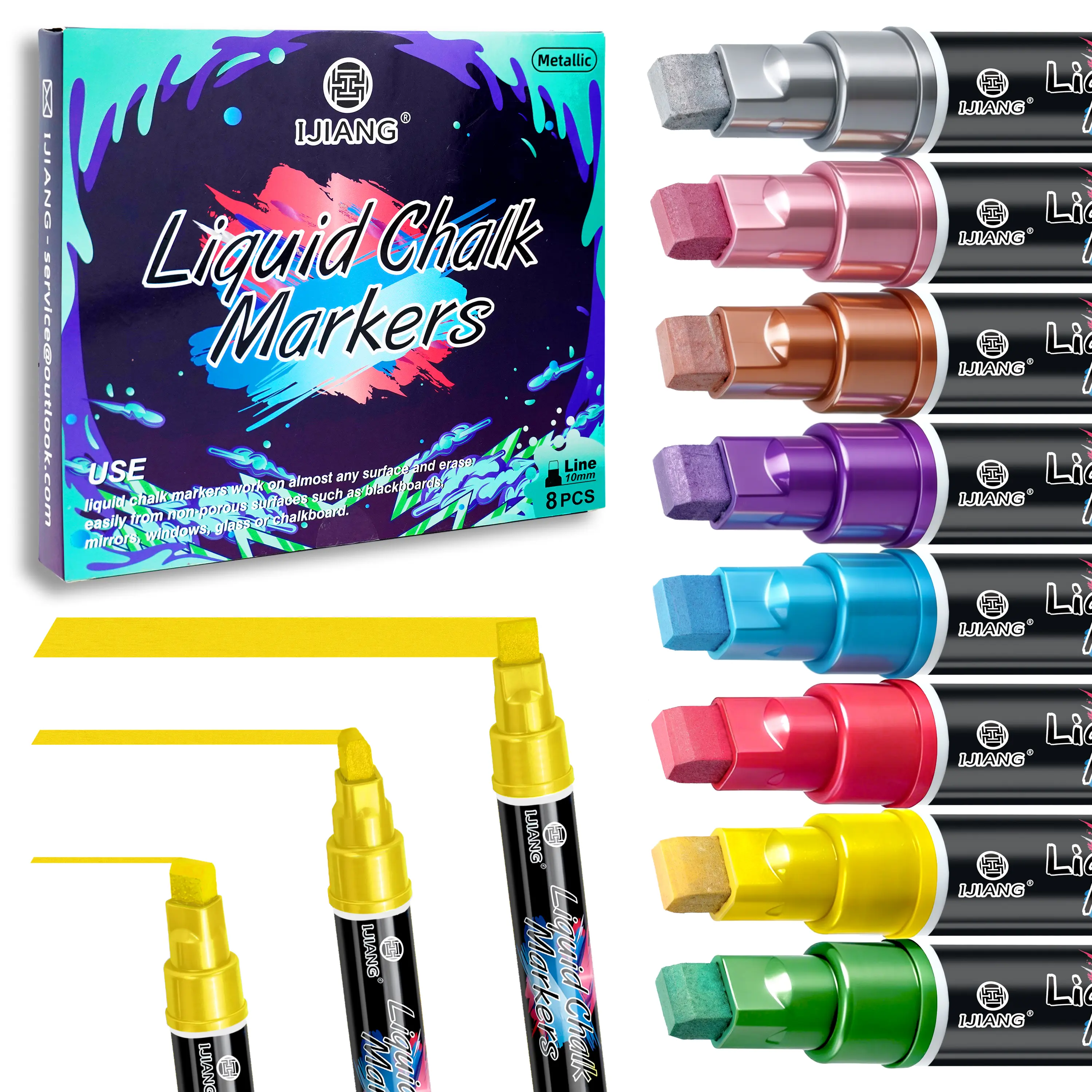 24 Colors Jumbo Liquid Chalk Colored Markers Set - Metallic Shades Multi-Purpose Pens, Writing Stationery, Office Stationery Supplies, Dry & Wet Erase for Glass Surfaces, Cars, Mirrors, Ideal for DIY Enthusiasts