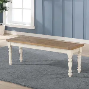 Prato Two-Tone Wood Dining Bench, Antique White and Distressed Oak
