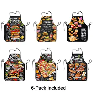 Waterproof Apron, Six-pack included,Digital Printed Polyester, Oil-Resistant Kitchen Apron for Cooking,The Apron That Makes Cooking Fun,Waterproof & Oil-Resistant Pizza Apron, Lightweight Sleeveless Kitchen Apron